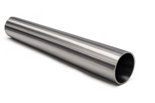 Stainless steel pipe or tube showing industrial manufacturing and construction materials elements on transparent background