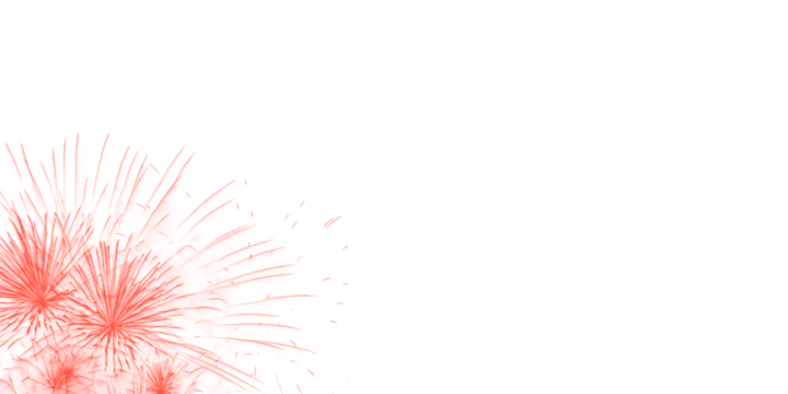 Coral fireworks isolated on transparent background, festive celebration and holiday concept