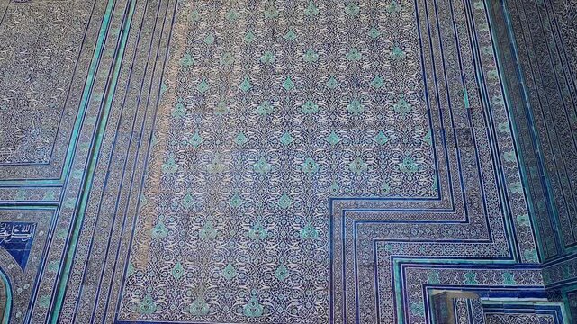 Stunning intricate blue tiles in Kunya Ark in Khiva, Uzbekistan
