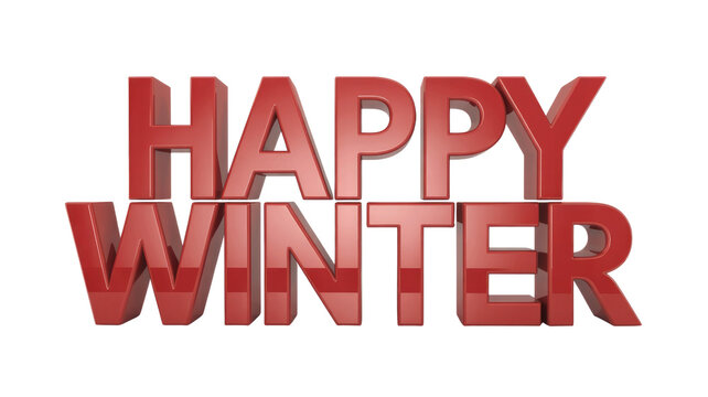 A vibrant 3D rendering of 'HAPPY WINTER' in glossy red letters against a solid transparent background, perfect for seasonal greetings. background removed