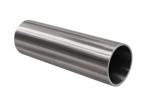Steel pipe showing cylindrical metallic surface and hollow interior for industrial construction and plumbing applications