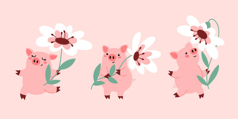 Funny pink pig clipart collection