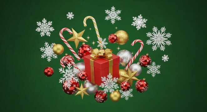 Christmas decorations with a green background. - Powered by Adobe