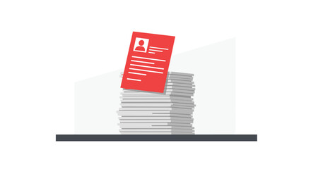 Single standout resume highlighted in red on top of a large stack of applications, representing the ideal job candidate.