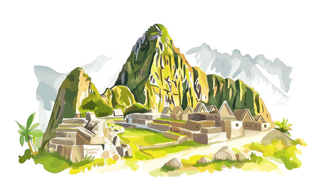 Machu Picchu. Machu Picchu hand drawn watercolor illustration