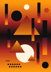 Gradient ribbons and circles. Modern gradient poster on a dark background. Cover template with bright, perspective geometric shapes.