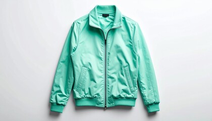 Isolated Mint Green Jacket on White Background in Studio Lighting