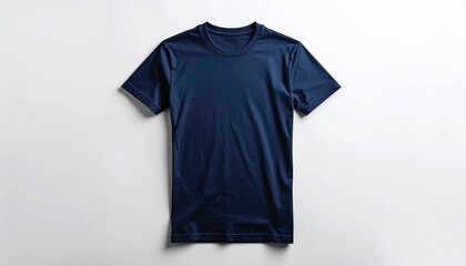 Isolated Navy Blue T Shirt with Short Sleeves on White Background