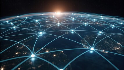 A digital representation of Earth, showcasing a network of interconnected nodes, symbolizing global communication and technology.