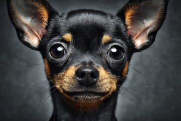 Charming Chihuahua Portrait with Bright Eyes and Gentle Expression on a Minimalist Gray Background