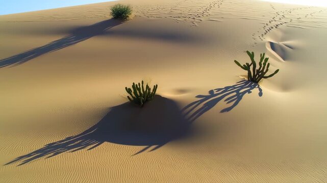 Desert Dunes with Plant Life and Shadows