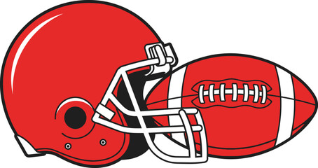 American football helmet and ball in vibrant orange and white team colors ready for game day isolated on transparent background