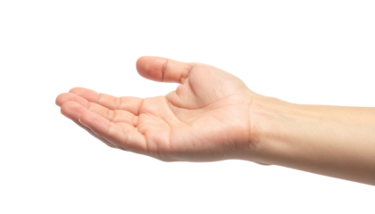 A close-up shot of a human hand, palm open and facing upwards, as if offering or receiving. The image highlights the detailed texture of the skin.
