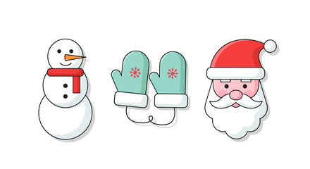 Holiday icons snowman mittens Santa Claus head