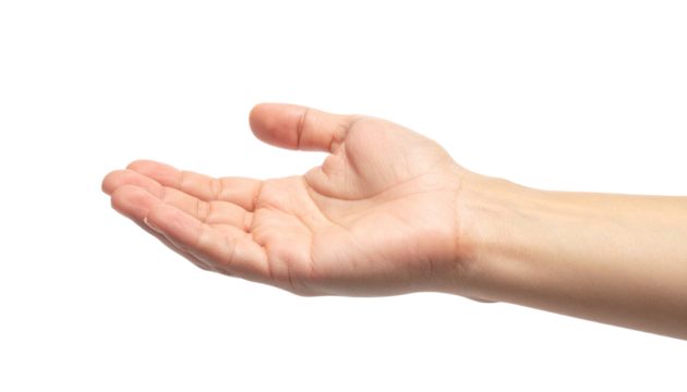 A close-up shot of a human hand, palm open and facing upwards, as if offering or receiving. The image highlights the detailed texture of the skin.