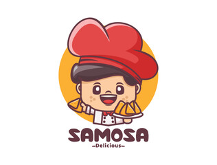 cute chef cartoon with samosa