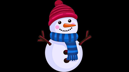 Cheerful cartoon snowman with blue scarf and red hat, perfect for festive holiday designs and winter promotions