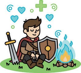 RPG_Hero_Rest_Healing_Campfire_-_ミニマリストRPGの冒険者と休憩_回復の焚き火
