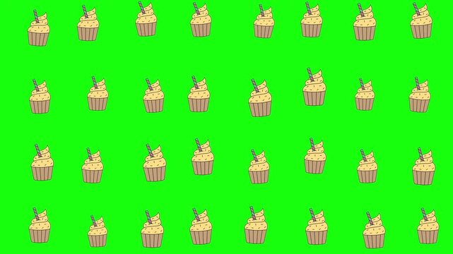 Sweet cupcakes with beige frosting on vibrant green screen background, ideal for bakery menus, party invitations, and food related designs.