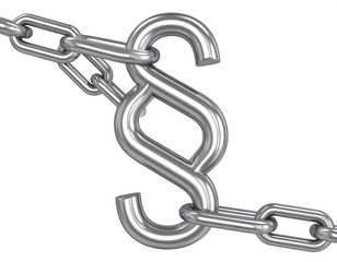 A metallic chain connected to a stylized paragraph symbol, representing rules or regulations