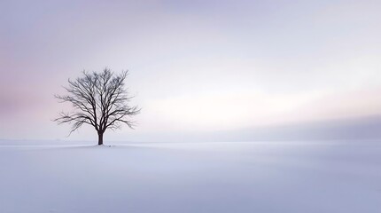 Solitary Tree in Snow Field &ndash; Minimalist Winter Serenity
