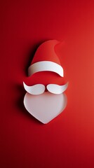 Minimalist Santa Claus Paper Art on Red Background