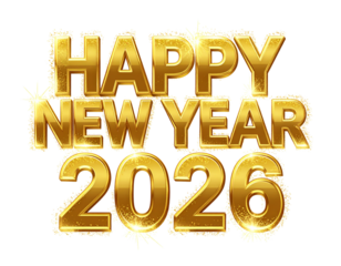  Elegant Gold “Happy New Year 2026” Text with Sparkling Frame