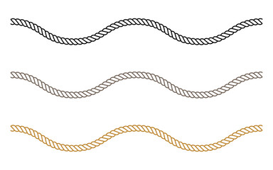 Wavy rope border set with black, grey, and gold colors for nautical themes or creative designs on white backdrop, evoking coastal vibes and adventure © MOHAMMADSHARIFUL