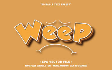 weep 3d editable text effect vector cartoon style with a yellow background