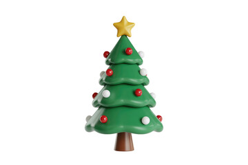 Obraz premium A charming 3D rendered Christmas tree with a golden star and festive red and white baubles on a transparent background. background removed