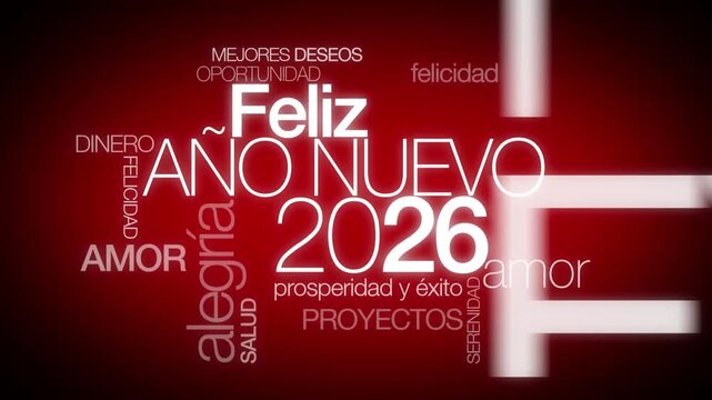 Feliz A&ntilde;o Nuevo 2026 internacional texto traducci&oacute;n nube de etiquetas	
