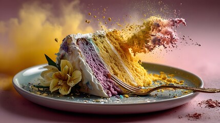 piece of colorful tasty birthday cake