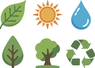 A vibrant vector set of green eco icons with leaf, tree, and recycle symbols for nature and environment design