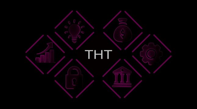 Business concept icons lightbulb money bag gear graph lock bank building T H T finance growth