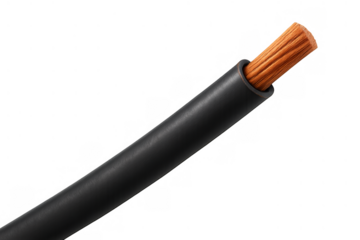 Copper electrical wire showing insulating jacket and conductive core for power, electronics, and construction. Transparent background