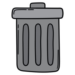 Hand-drawn cartoon metal trash can on a white background.