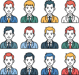 Fototapeta premium Smiling Businessmen Avatars Diverse Vector Illustration Portraits People Suits Ties