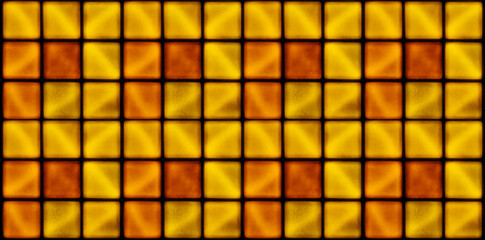 a grid of nine square light panels, arranged in a 3x3 pattern. Each square emits a different shade...