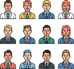 Fototapeta premium Collection of Smiling Man Portraits in Suits, Vector Illustration on Isolated BG