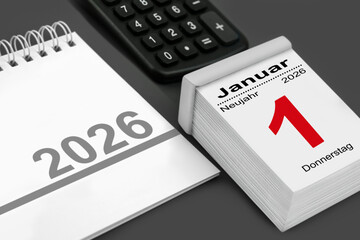 Deutscher Kalender Datum 1. Januar 2026 Neujahr mit Rechner