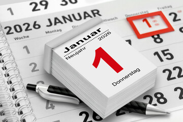 Deutscher Kalender Datum 1. Januar 2026 Neujahr  Donnerstag