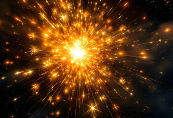 Fototapeta premium Golden Starburst Explosion Abstract Light Show Intense Energy Radiance