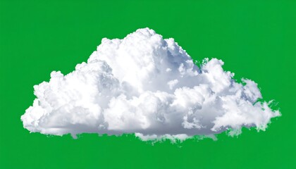 Fluffy, white cloud isolated against a vibrant green backdrop, with subtle blue tones within the cloud