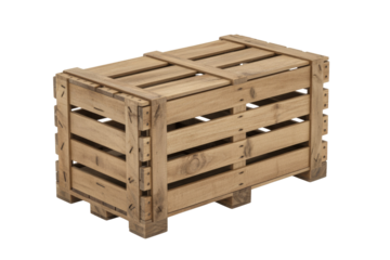 A rustic wooden crate, ideal for storage or transport, crafted from light-colored slats with a closed top. Perfect for produce or decorative use. background removed