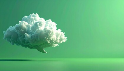 Fluffy white cloud speech bubble against a soft green backdrop, suggesting communication and peaceful thoughts