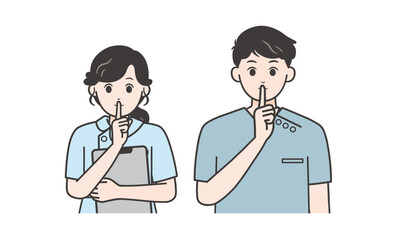 静かにするサインの看護師イラストセット