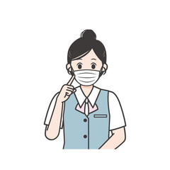 マスク着用をお願いする女性事務員イラスト