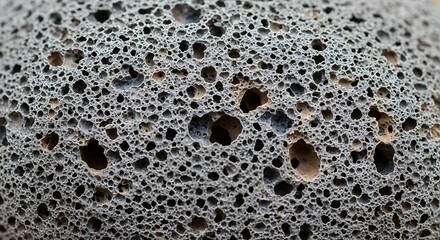 Close up view of a porous textured surface with many small holes and irregular shapes