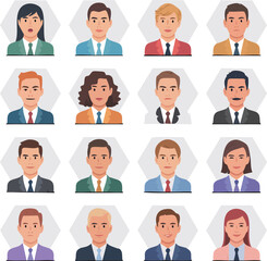 Diverse avatars collection. Cartoon business people characters. Trendy simple style.
