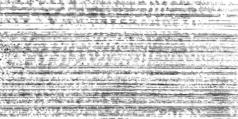 Obraz premium Grunge horizontal lines texture background. Distressed black scratch pattern resembling static noise or wood grain. Vintage TV glitch effect. Vector illustration.